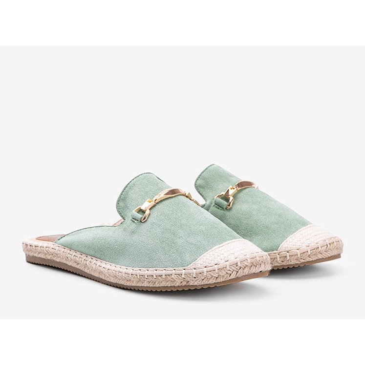 Pantofole verdi da donna con fibbia verde 1