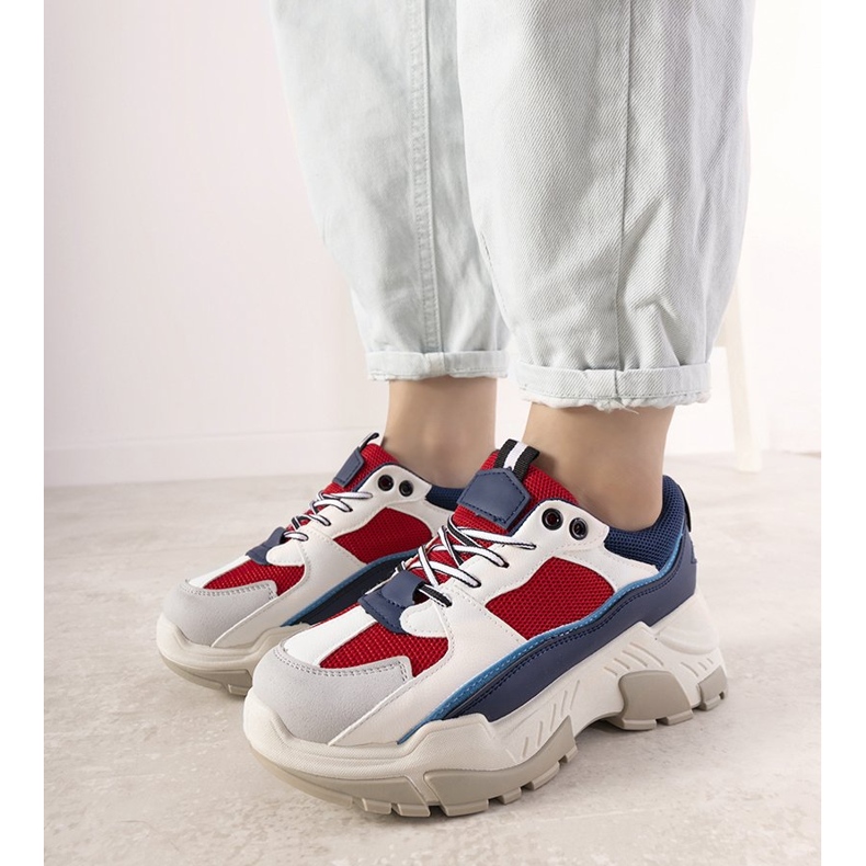 Sneakers blu navy su suola alta Omertà bianco 1