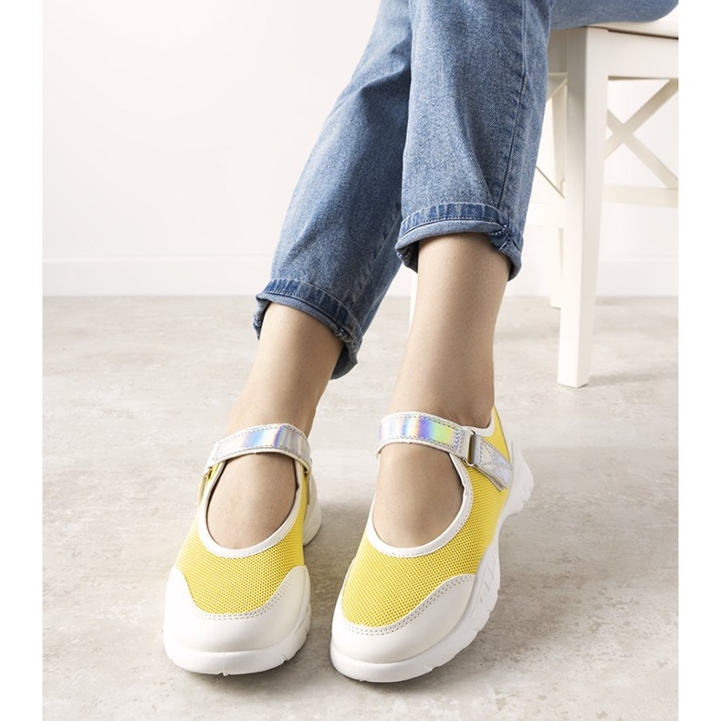 Sneakers bianche e gialle con inserto olografico Melania bianco giallo 1
