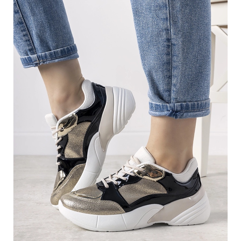 Sneakers dorate con suola alta Rude nero 1