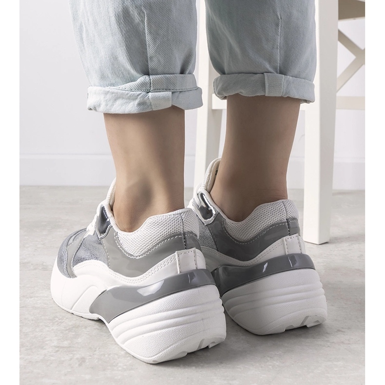 Sneakers argento su suola alta bianco 1