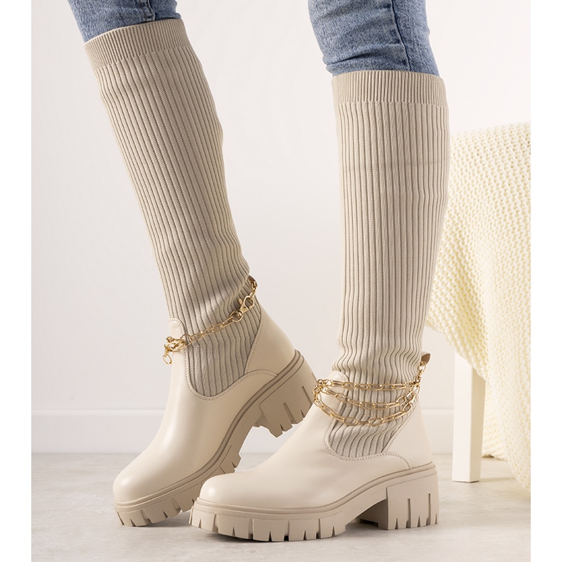 Stivali beige con tomaia a calzino Cheers 1