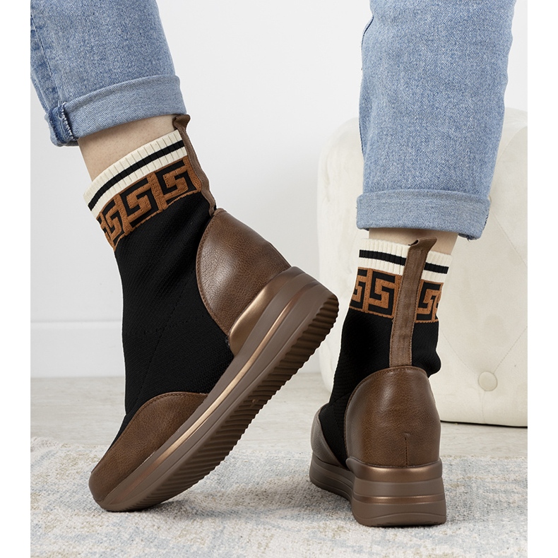 Sneakers con zeppa marrone Wanda nero 1