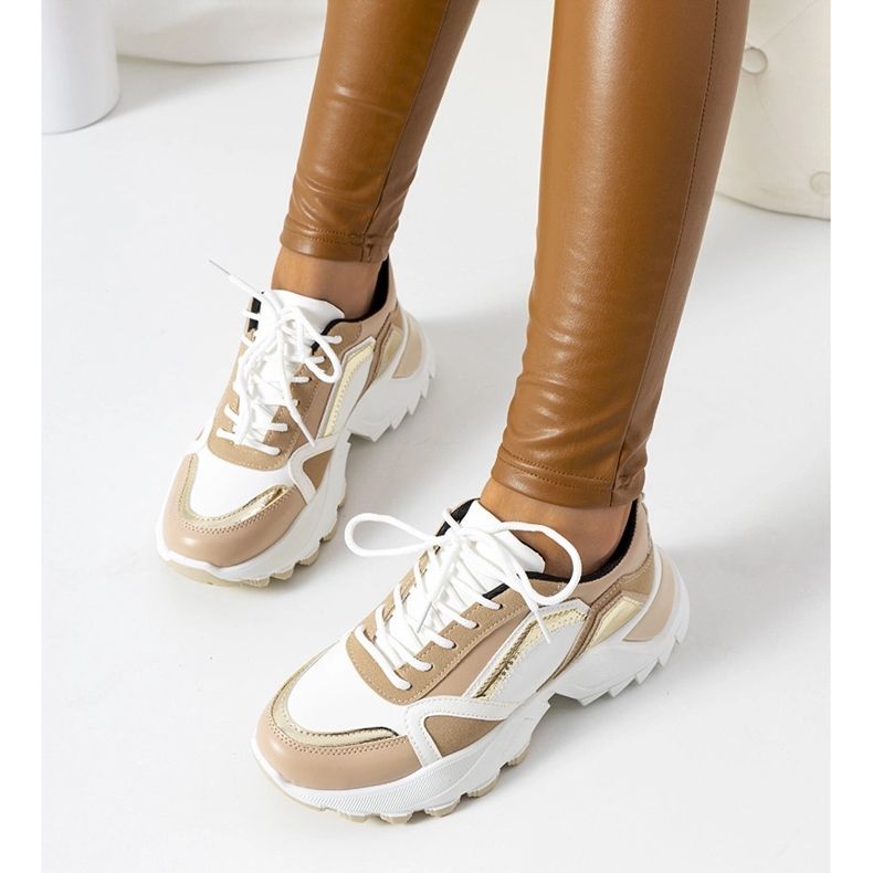 Sneakers rosa Gordani con inserti metallici beige 1