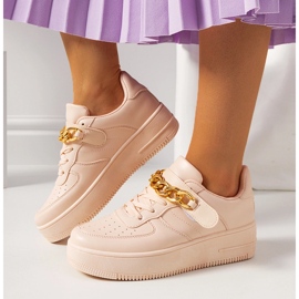 Sneakers rosa con catena Memphis beige 1
