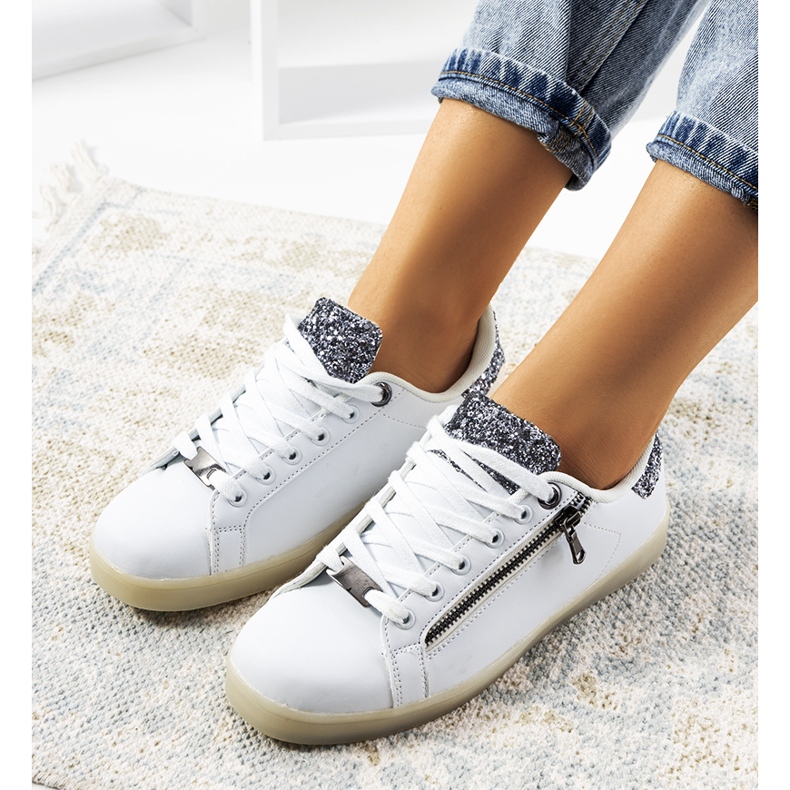Sneakers bianche a led Caldwell bianco argento 1