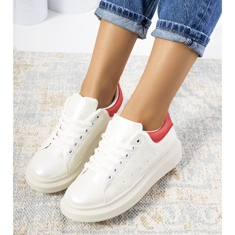 Sneakers Neera da donna bianche perlate bianca rosso 1