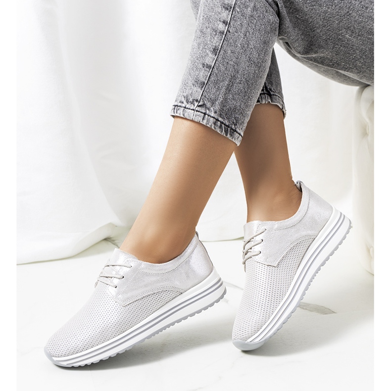Sneakers Serra in pelle argento 2