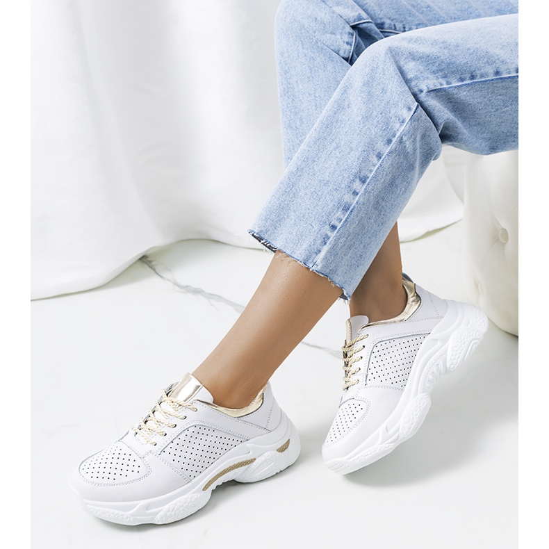 Sneaker Eloise in pelle bianca e oro bianco d'oro 1