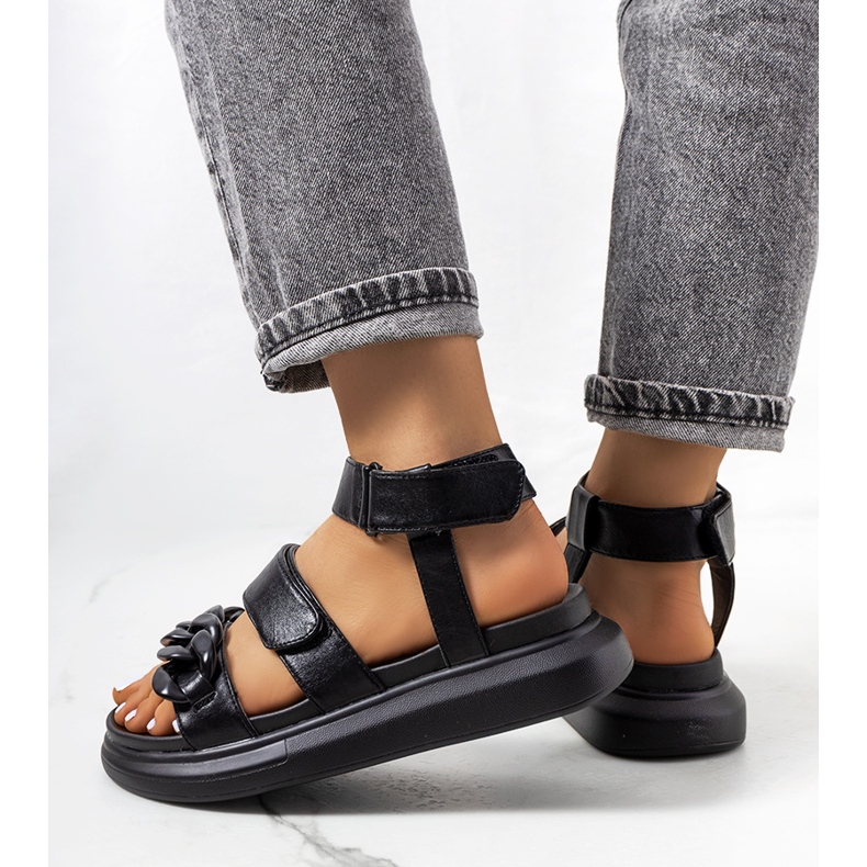 Sandali neri sulla piattaforma Zepps nero 1