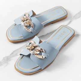 Eleganti ciabatte blu con catena Mary 1