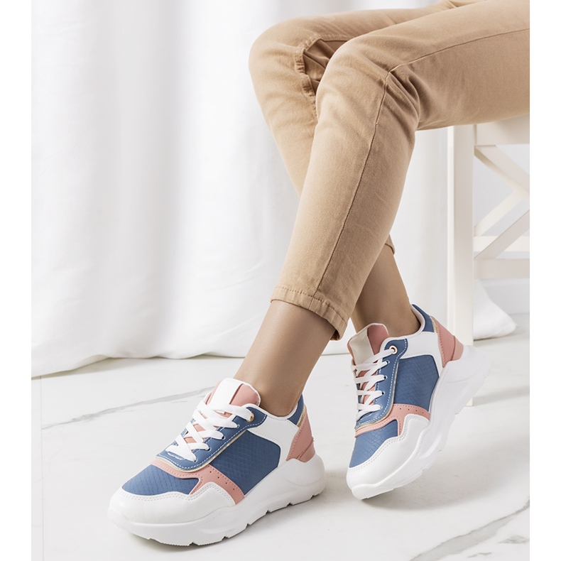 Sneakers blu da donna Pottin bianco rosa 1
