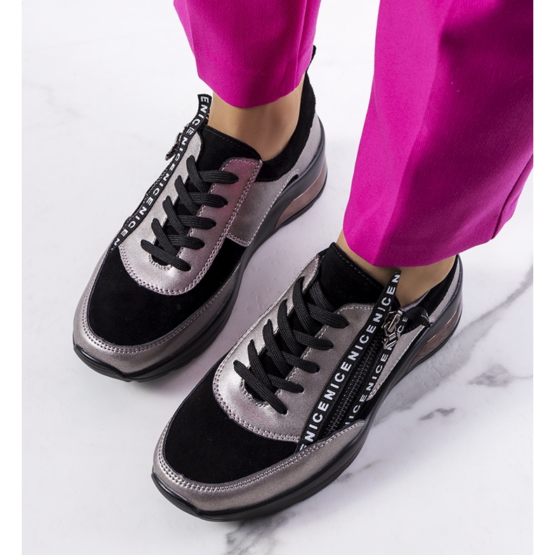 Sneakers Belita in pelle nera nero grigio 1