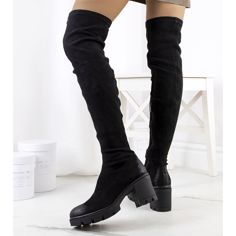 PA1 Stivali alti in camoscio nero di Nina 1