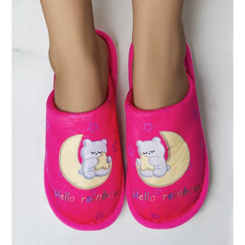 Morbide pantofole rosa neon luna arcobaleno 1