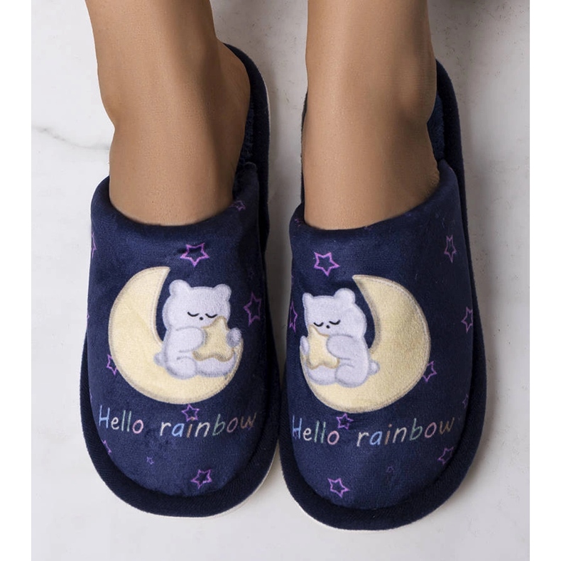 Morbide pantofole blu navy luna arcobaleno 1