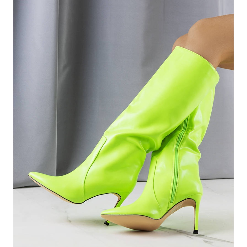 BM Stivali con tacco alto color verde fluo di Jaylin 1