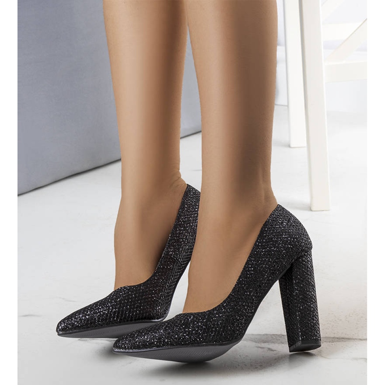 BM Décolleté con tacco in broccato nero di Belle 1