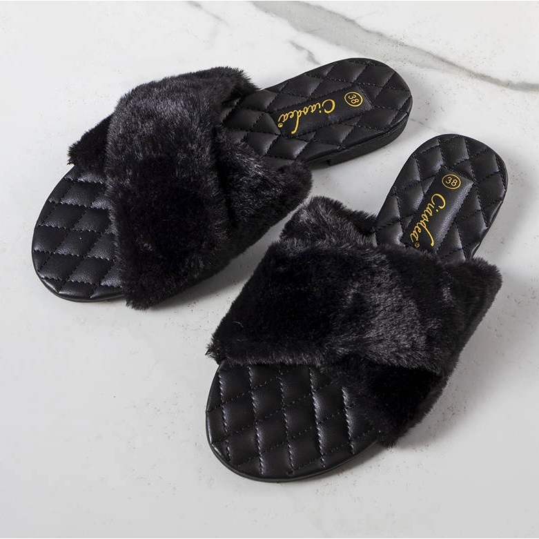 Ciabatte Karsyn nere con pelliccia nero 1
