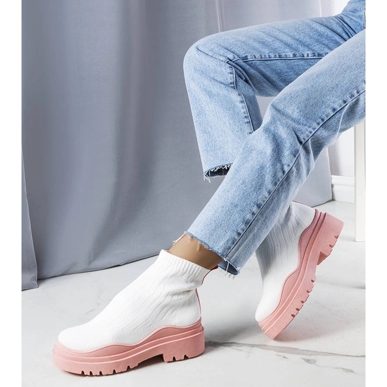 Calzino Cali bianco con suola rosa bianca 1