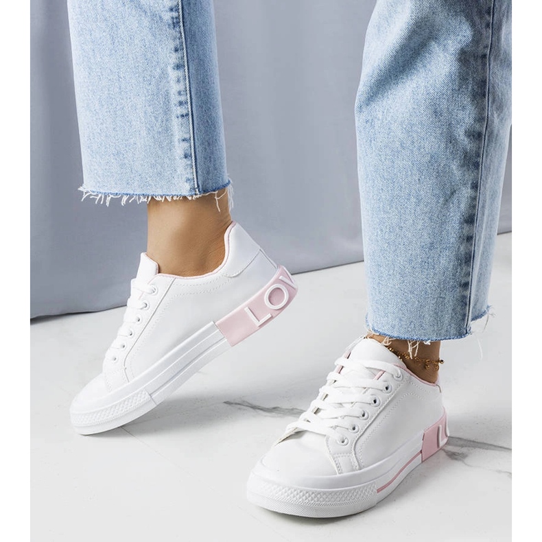 Sneakers bianche e rosa decorate con la scritta Nora bianca 1