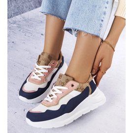 Sneakers blu navy con inserti dorati di Lebrun bianco 1