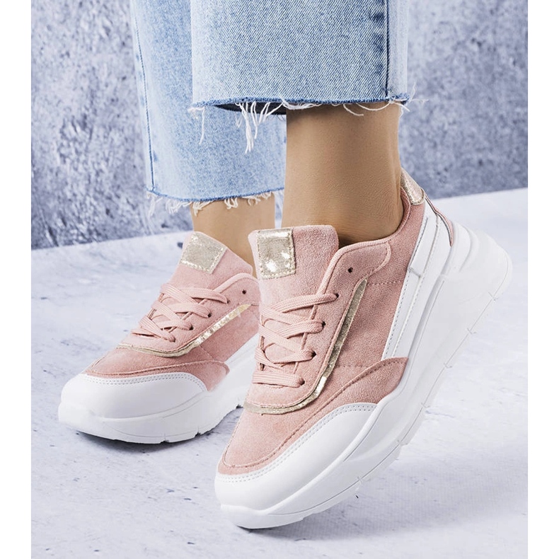 Sneakers rosa realizzate in eco-pelle scamosciata di Dupuis 1