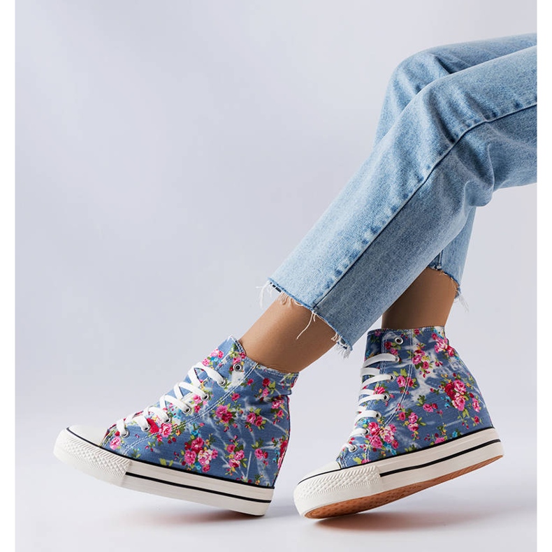 BM Sneakers con zeppa floreali blu di Fouquet 2