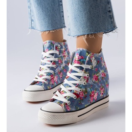 BM Sneakers con zeppa floreali blu di Fouquet 1