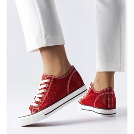 Sneaker con zeppa in broccato rosso di Crete 1