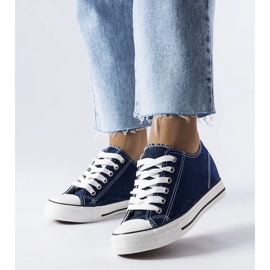 Sneakers con zeppa in broccato blu navy di Crete 1