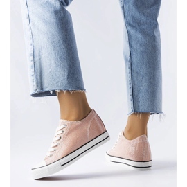 Sneakers Crete con zeppa in glitter rosa 1