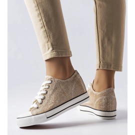 Sneakers Crete con zeppa in glitter oro d'oro 1