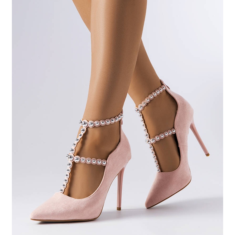 Tacchi alti rosa decorati con cintura Prunella 1
