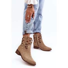 Lewski Shoes Stivali in pelle da donna traforati Beige Lewski 3329 2