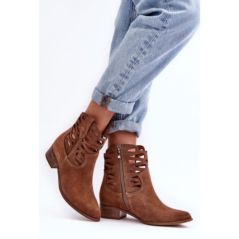 Lewski Shoes Stivali in Pelle da Donna Traforati Marrone Lewski 3329 2