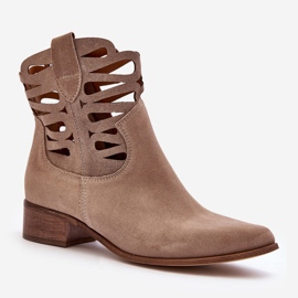 Lewski Shoes Stivali in Pelle da Donna Traforati Beige Scuro Lewski 3329 1