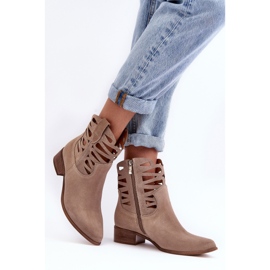 Lewski Shoes Stivali in Pelle da Donna Traforati Beige Scuro Lewski 3329 2