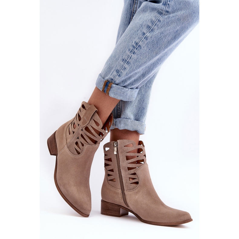 Lewski Shoes Stivali in Pelle da Donna Traforati Beige Scuro Lewski 3329 2