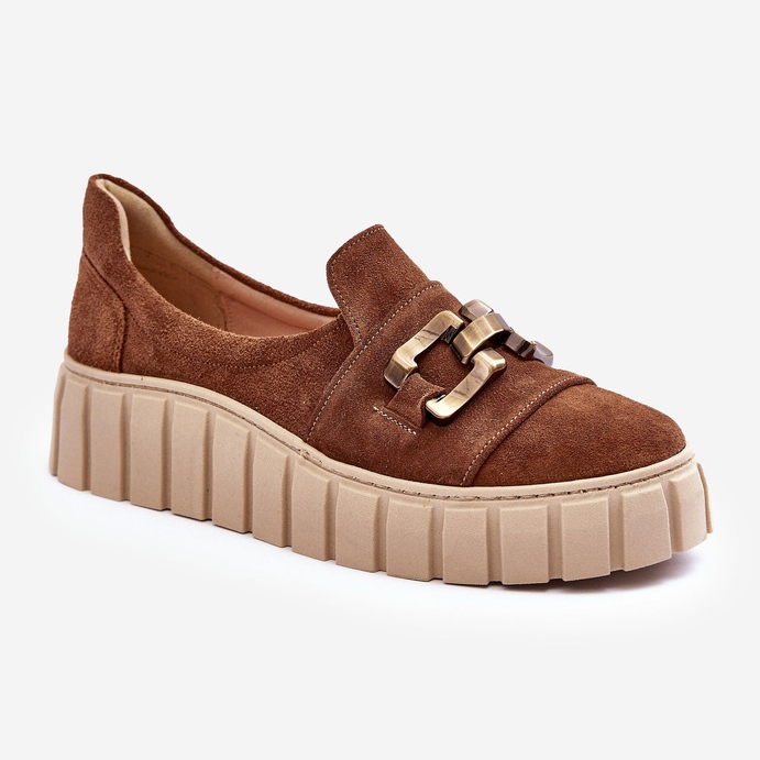 Lewski Shoes Scarpe Da Donna In Pelle Scamosciata Con Plateau Con Decorazione, Marrone Lewski 3398 1