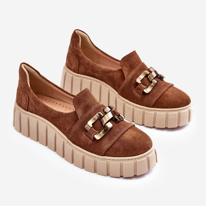 Lewski Shoes Scarpe Da Donna In Pelle Scamosciata Con Plateau Con Decorazione, Marrone Lewski 3398 2