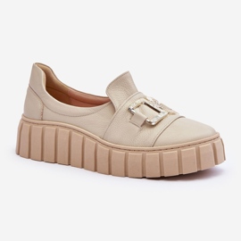 Lewski Shoes Scarpe da Donna in Pelle con Plateau Beige Lewski 3398 1