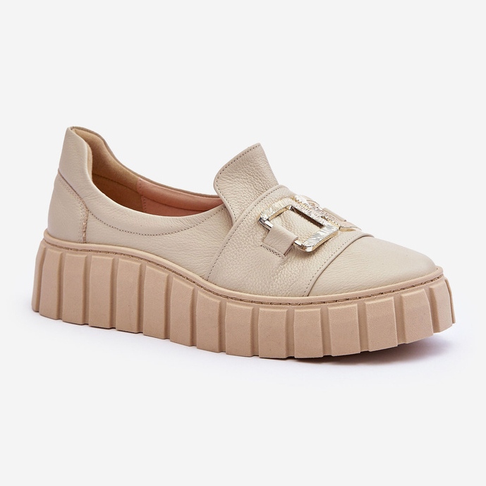 Lewski Shoes Scarpe da Donna in Pelle con Plateau Beige Lewski 3398 1