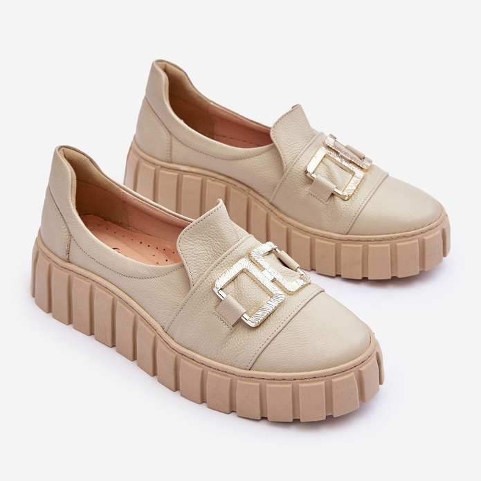 Lewski Shoes Scarpe da Donna in Pelle con Plateau Beige Lewski 3398 2
