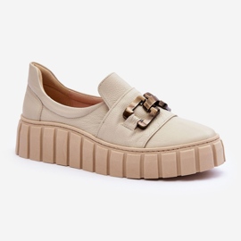 Lewski Shoes Scarpe Da Donna In Pelle Su Plateau Con Decorazione, Beige Lewski 3398 1