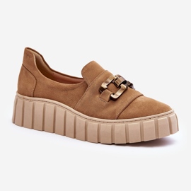 Lewski Shoes Scarpe Da Donna In Camoscio Con Plateau Con Decorazione, Beige Scuro Lewski 3398 1