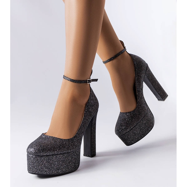 Décolleté Bellamy con tacco in broccato nero 1