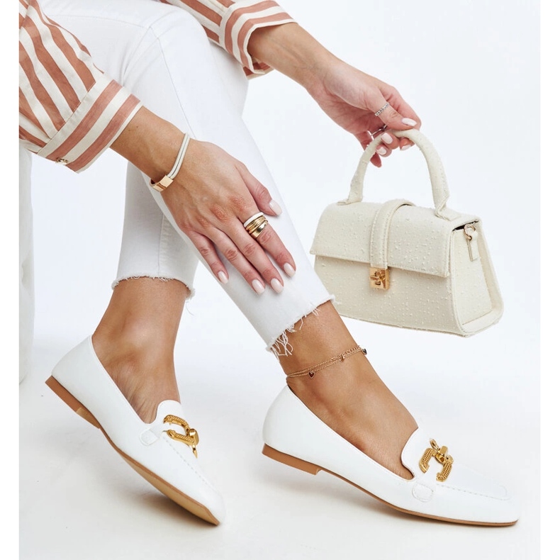 Mocassino Rousseau bianco con fibbia bianca 1