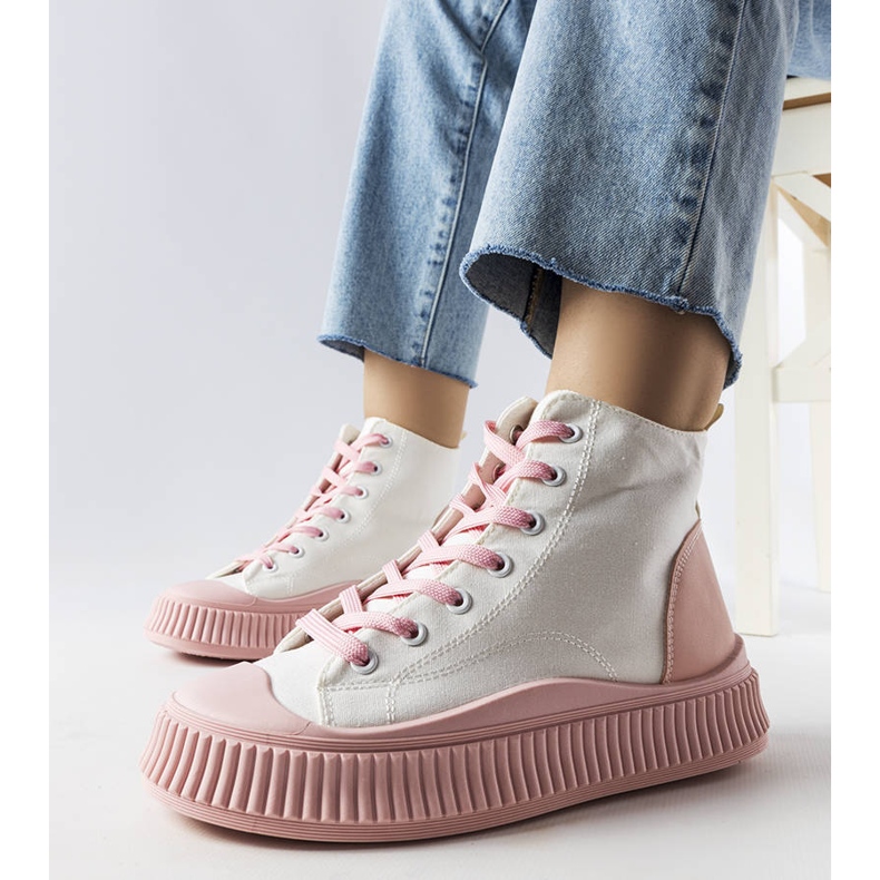 Sneaker Terri rosa con plateau bianca 1