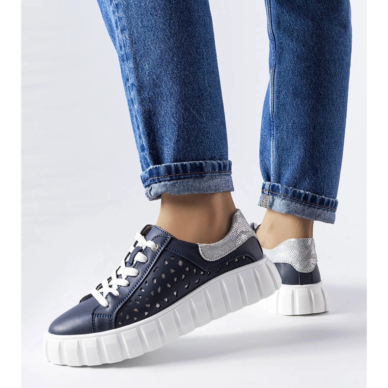 Sneakers blu navy con inserti Patch 1